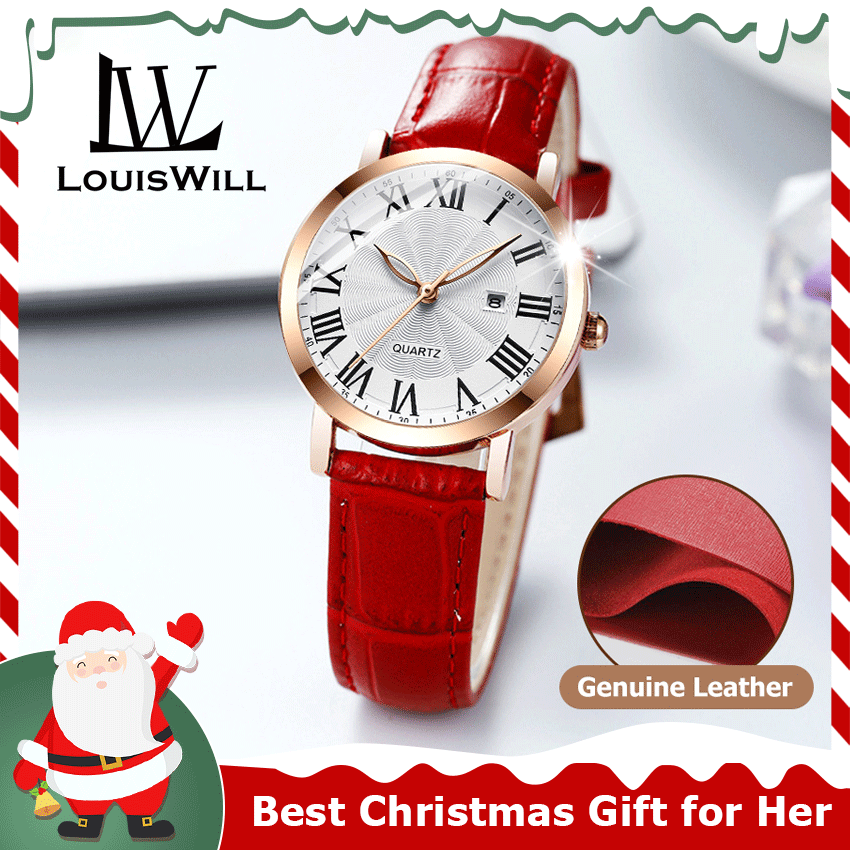 LouisWill jam perempuan Women Watches Casuals Retro Leather Strap Watches Quartz Watches Roman Numerals Dial Watches 3ATM Waterproof Watches Business Wristwatch ladies watch watch for women