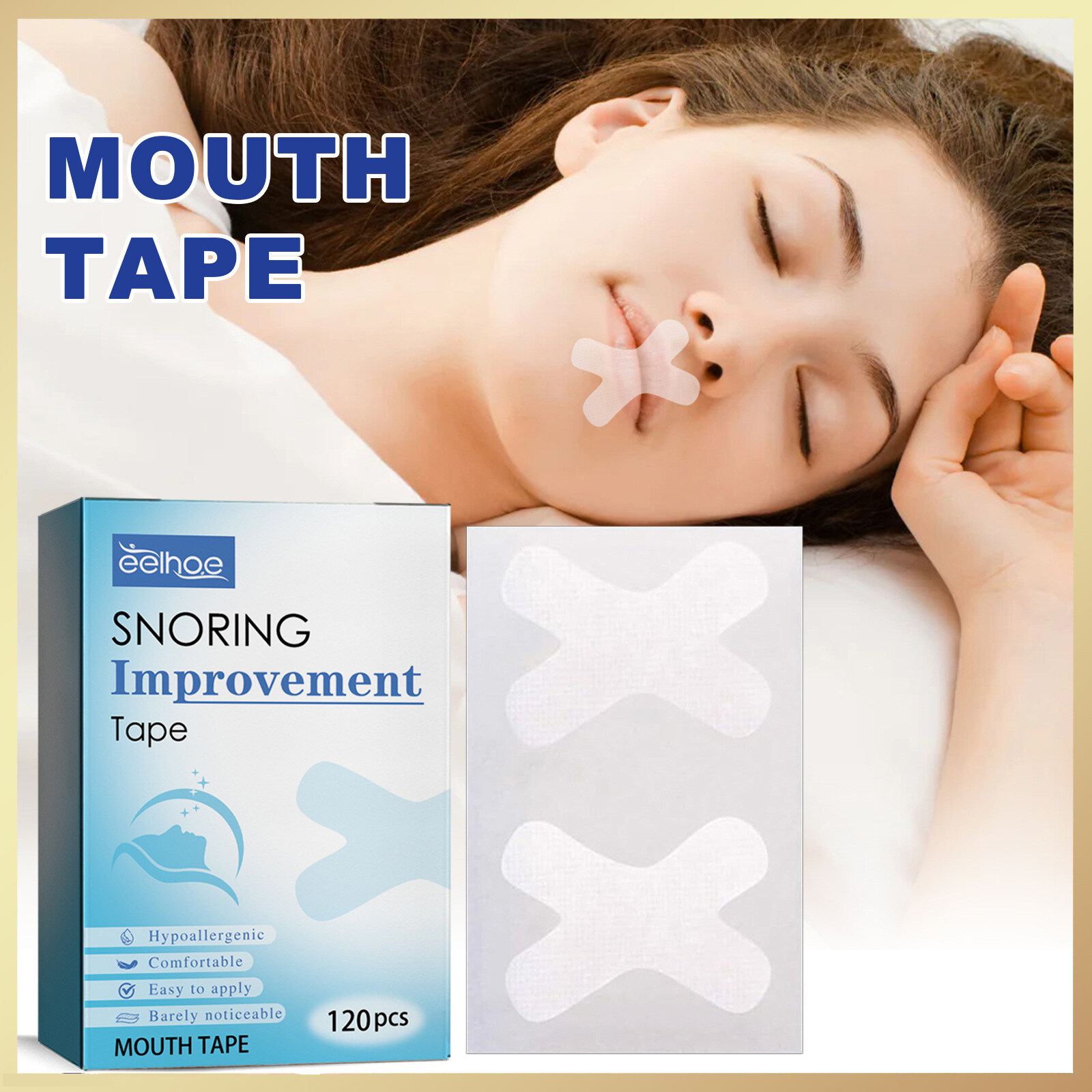 EELHOE Snoring Improvement Tape Anti Snore Mouth Tape Self Adhesive For Snoring Relief And Sleeping Quality Improvement Nighttime Sleeping Mouth Breathing Improvement Reduce Dry Mouth Promote Nose Bre