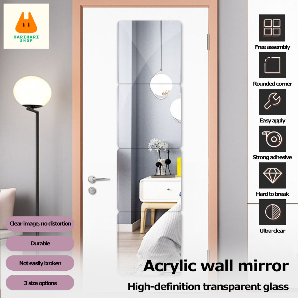 Cermin Acrylic Mirror Wall Sticker Stitching Full Body Mirror DIY Self-adhesive Removable Home Decor