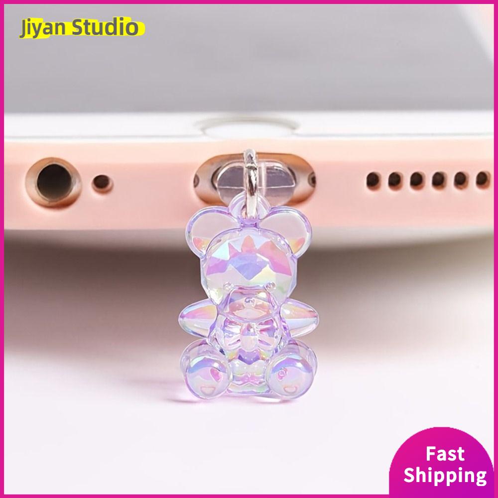 JIYAN2866 Kawaii Mobile Phone Dust Plug Cute Acrylic Dust Protection Stopper Anti Dust Cap Bear Dust Plug for Phone/Type C