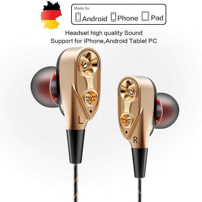 Smart Dual Driver Unit 5D Sound Dynamic Earphone Stereo Bass Sports Running Headset HIFI Monitor Earbuds Handsfree with HD Microphone  