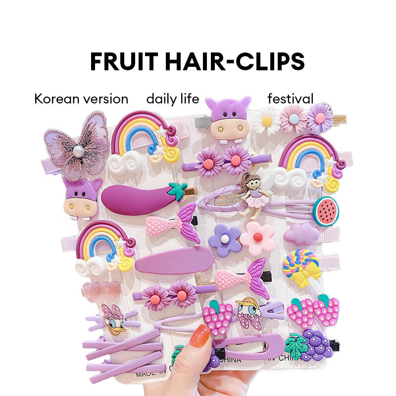 14 Pcs/set Kids Cute Cartoon Flower Fruit Hair Clips Girls Lovely Hairpin Set