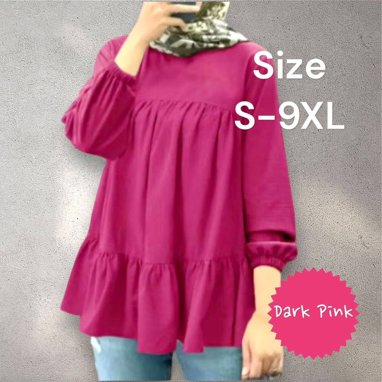 Plus Size Women Muslim Casual Solid Color Full Sleeve O-Neck Abaya Kaftan Blouse Shirts Wanita Baju