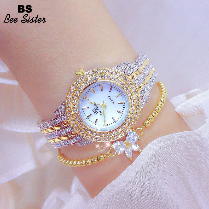 BS Bee Sister New Arrivals Fashion Women's Watches Elegant Stainless Steel Alloy Strap Waterproof Quartz Watches Ladies Luxury Rhinestone Diamonds Female Gift Wrist Watch 1578