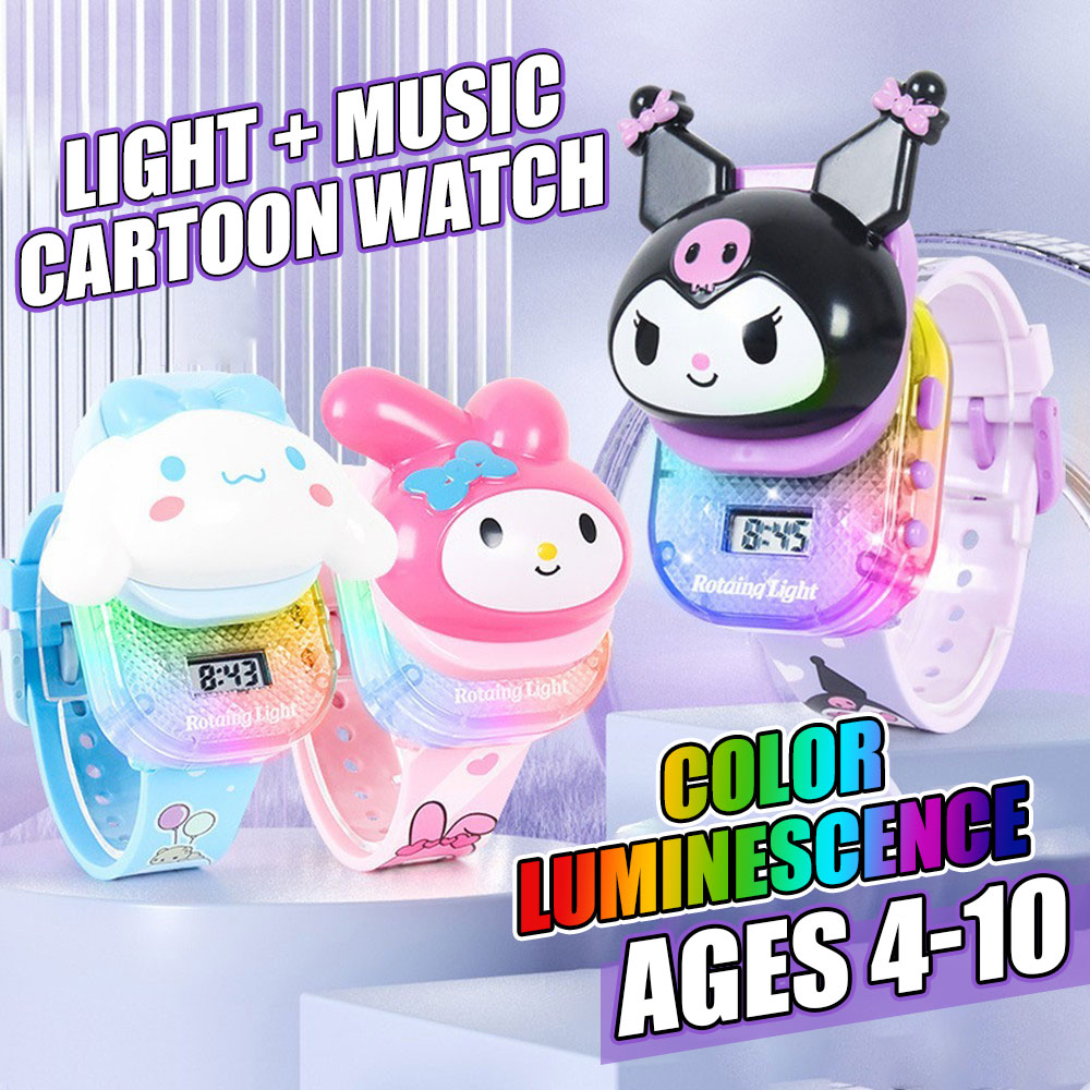 Sanrio Kid's Watch Cartoon Digital Slide Watch Student Coulomi Cool Light Music Children Gift Electronic Watch for Boys and Girls
