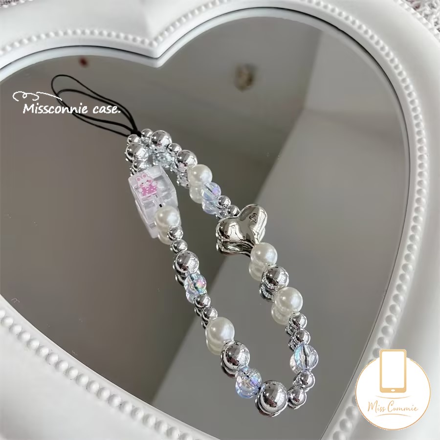 MissConnie Cute Cartoon Rabbit Bracelet Ins Korea Love Heart Hand Strap Universal Chain Phone Rope Strap Accessories Keychains Beaded Luxury Pearl Lanyard Chain