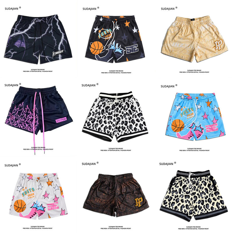 American Style Basketball Shorts Men's Sport Quick Dry Breathable Running Fitness Loose Summer Thin Three Four Split Training Ball Pants