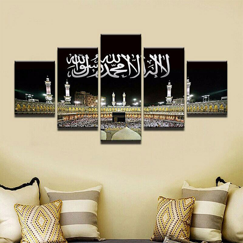 Feizhen  5pcs Canvas Print Mecca Hajj Islamic Muslim Wall Art Picture Home Decor