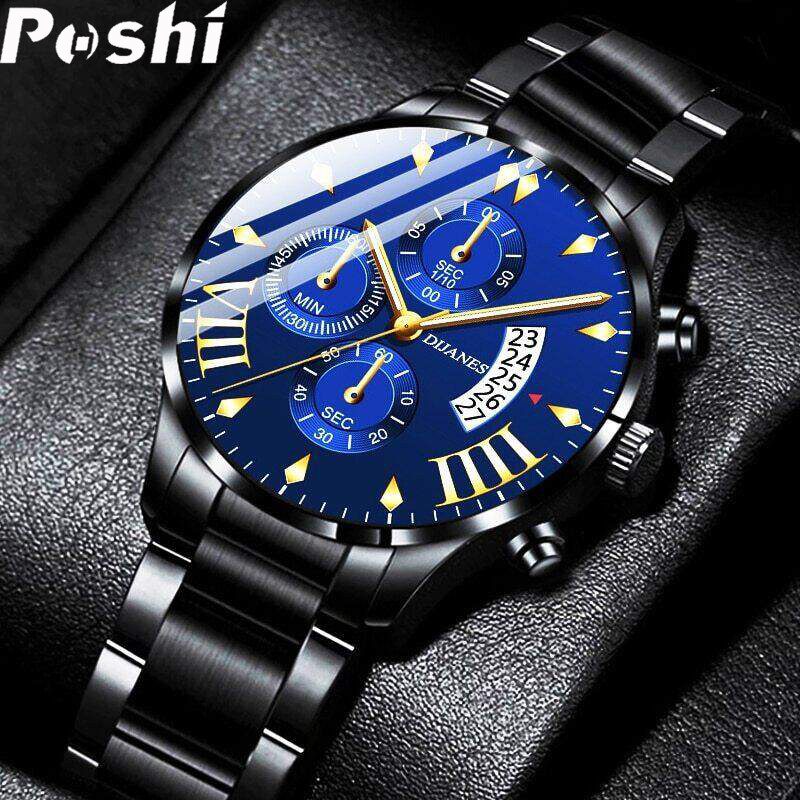 Original POSHI Top Men's Brand Watches Men Luxury Stainless Steel Waterproof Chronograph Sport Wrist Watch For Men Casual Date Classic Quartz Watch