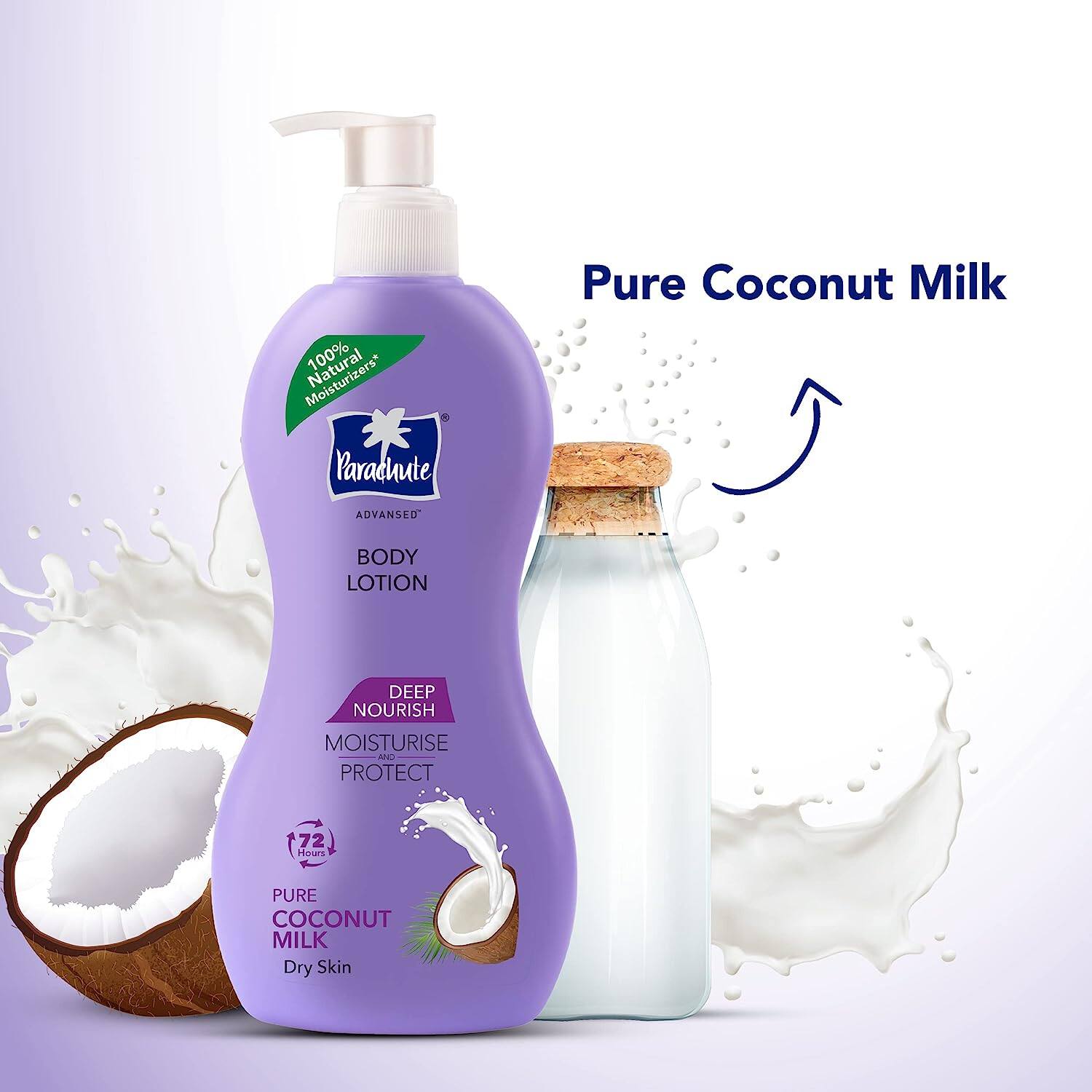 Parachute Advansed Deep Nourish Body Lotion for Women & Men, Dry Skin, 250ml,400ml | Pure Coconut Milk, 100% Natural, 72h Moisturisation-Halal Certified