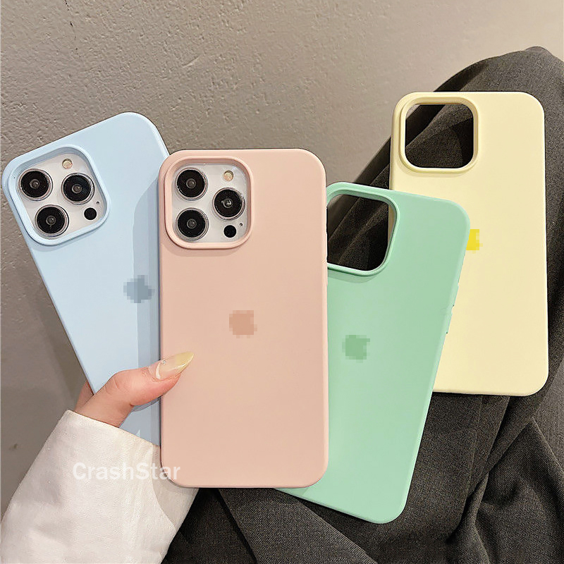 CrashStar dengan Logo rasmi cecair silikon telefon kes untuk iPhone 16 15 14 13 12 11 Pro Max X XR XS Max 8 Plus + 7 Plus sarung telefon lembut kalis gegar dengan Velvet di dalam Anti-jatuh cahaya war