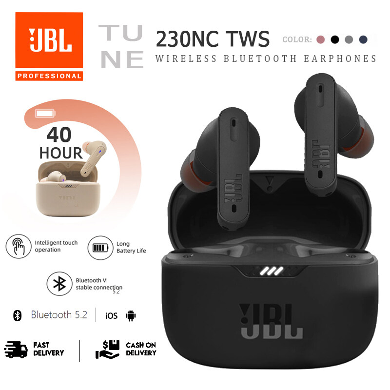 [6 Months Warranty]Original JBL TUNE 230NC Earphones Bluetooth 5.2 True Wireless Earbuds Smart Sport Earbuds Stereo Noise Canceling Bluetooth Headphones with Mic Gaming Earbuds Waterproof JBL Earphone