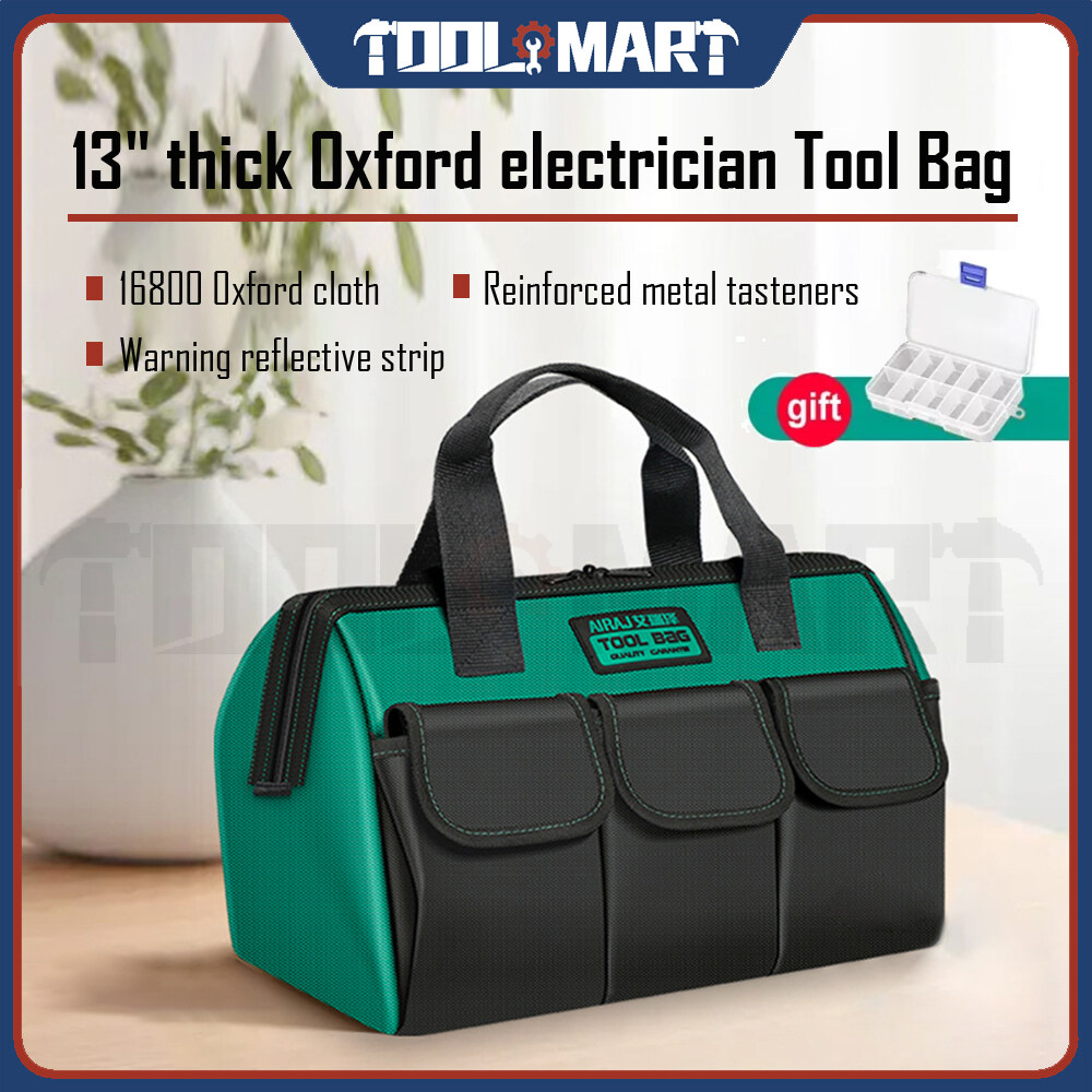 AIRAJ Waterproof Tool Bag Heavy Duty Tools Bag Electrician Tool Bag Oxford Fabric Wide Mouth Tool Tote Bag with External Pockets Home Tools Storage