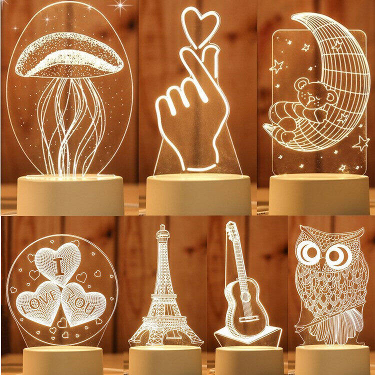 3D Acrylic Tri-Color Night Light Carton Cute Personalized LED Table Bedroom Lamp For Gifts