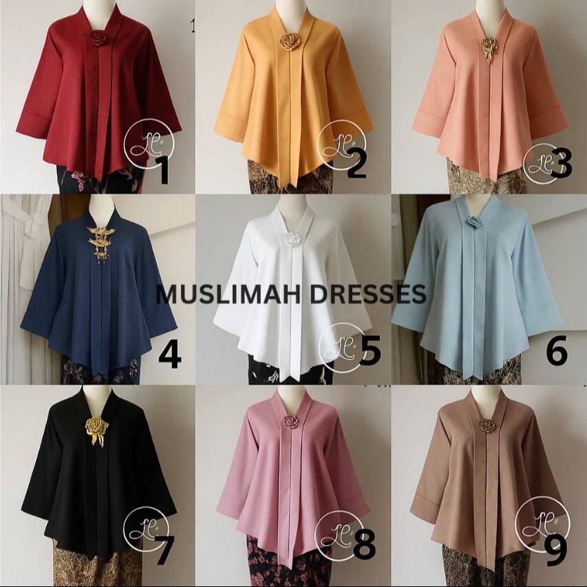 MODERN KEBAYA TOP-BROCADE KEBAYA TOPS KARTINI- VARIOUS COLORS. NEW COLLECTION HOT SELLING READY STOCK FOR WOMEN BY MUSLIMAH DRESESS
