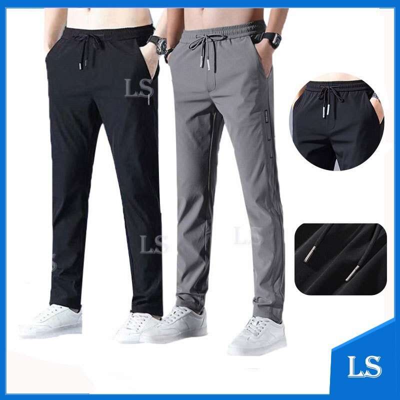 Ice Silk casual pants men's trousers Korean style quick-dry straight leg loose summer thin men's long pants Men Long office work
 Casual Sports Wear Lelaki Jogger Pants Seluar Sukan