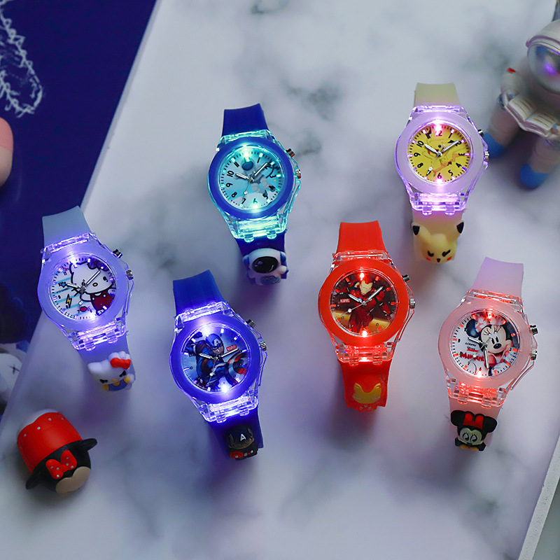 Jam tangan kuarza bercahaya kanak-kanak Kegllect dengan tali silikon, budak kartun sekolah rendah dan jam tangan elektronik gadis