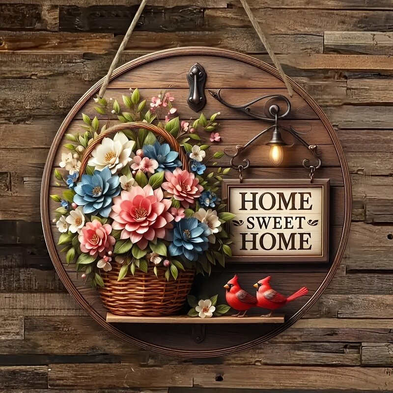 With Spring Floral Wreath Extra Wooden Round Wall Art For Bar Cafe Beach House Backyard Decorative Ruler 8 Inch