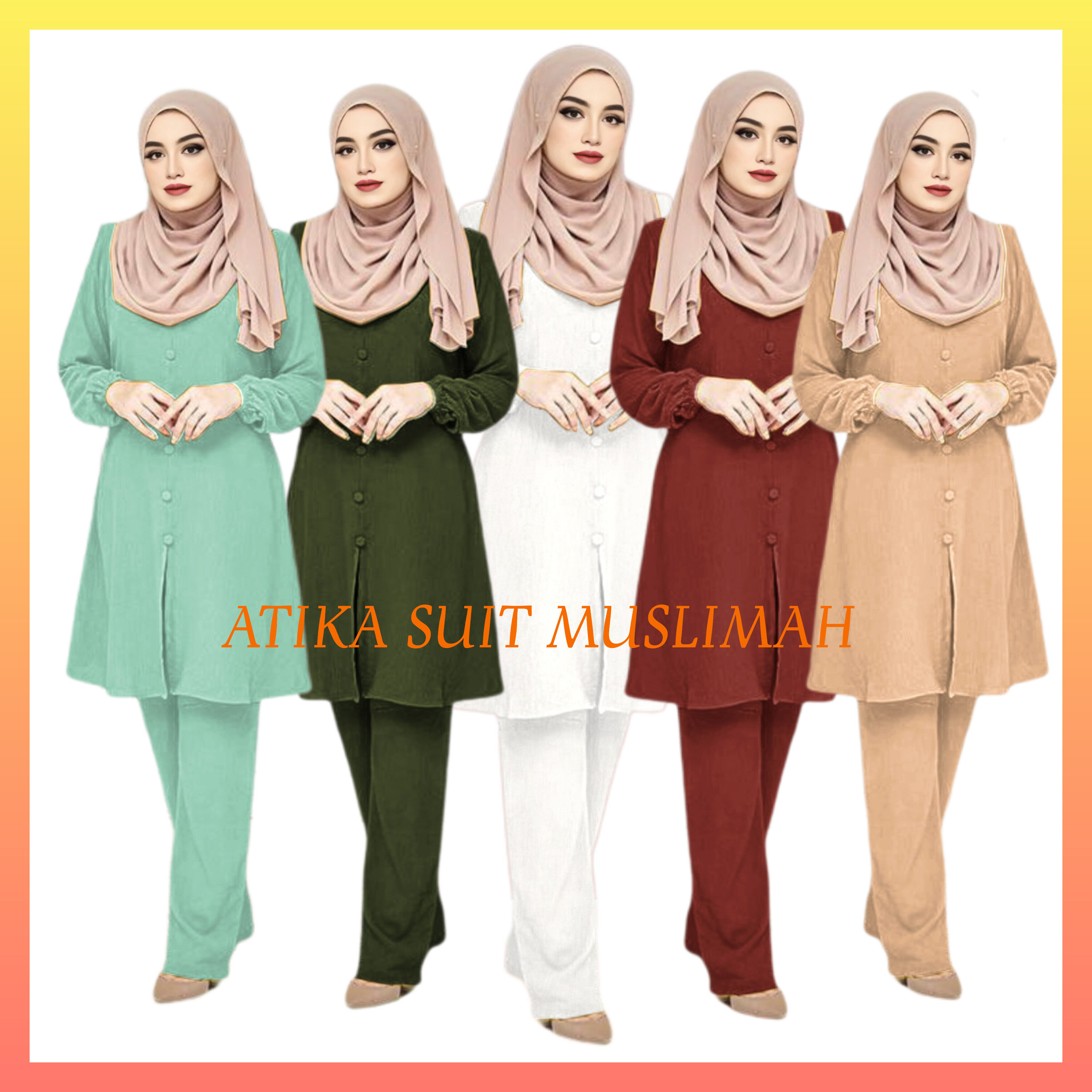 SUIT MUSLIMAH ATIKA - IRONLESS, ADA POCKET, LONG BLOUSE WITH PANTS, PLUS SIZE (S-2XL) /NURSING FRIENDLY/ TRAVEL & UMRAH FRIENDLY