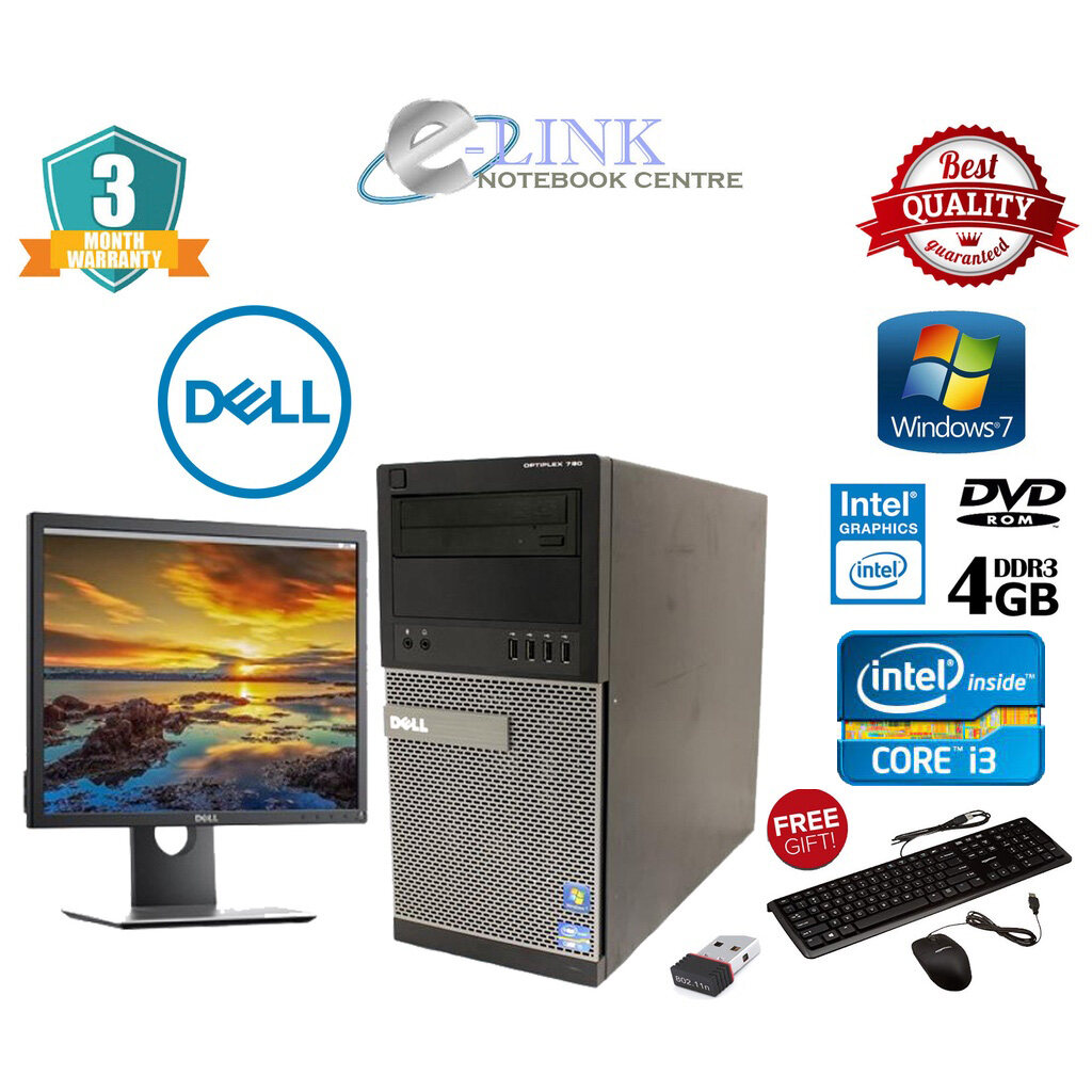 ( Dell i3 3th Generation Tower Full Set Refurbished ) OPTIPLEX 7010 Tower /4GB DDR3 RAM / 250GB HDD / 17'' LCD