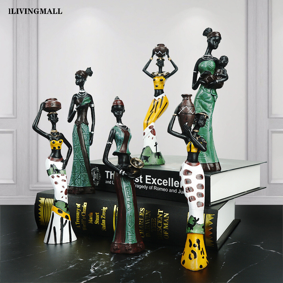 Livingmall 3pcs/set Colorful African-Inspired Resin Figurines Modern Home Decor Art