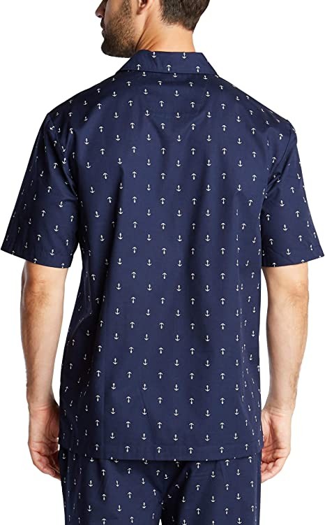 Nautica Men's Short Sleeve 100% Cotton Soft Woven Button Down Pajama Top