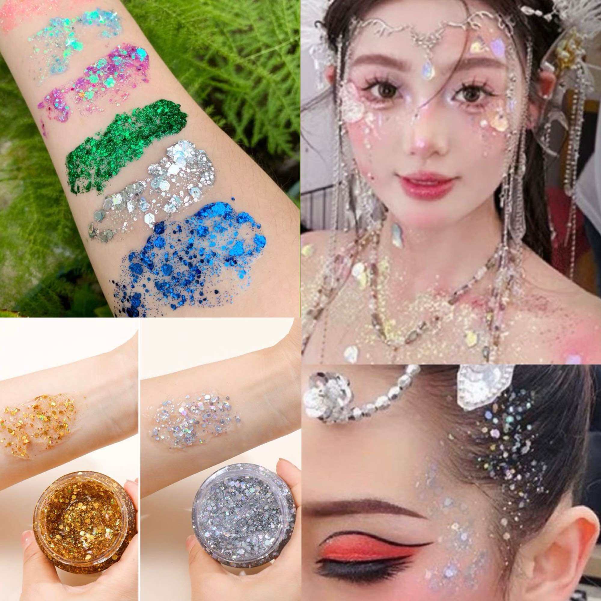 Party Stage Makeup Sequin Gel Face Eyeshadow Palette Body Glitter Glue-Free Festival Concert Ready Suitable for Kids