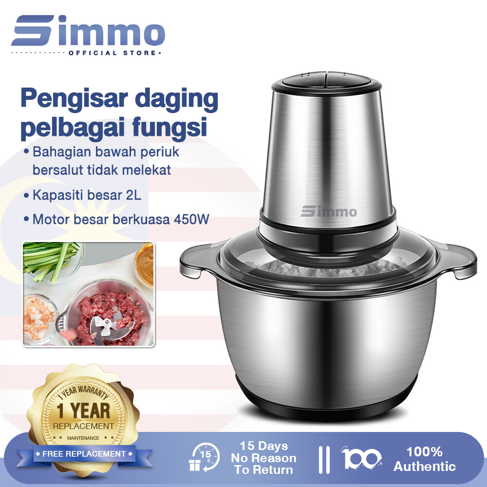 SIMMO Meat Grinder Chopper 500W Penggiling Bumbu Daging Sayur Buah Blender Mincer Stainless Steel Motor 4 Cutting Blades food processor 