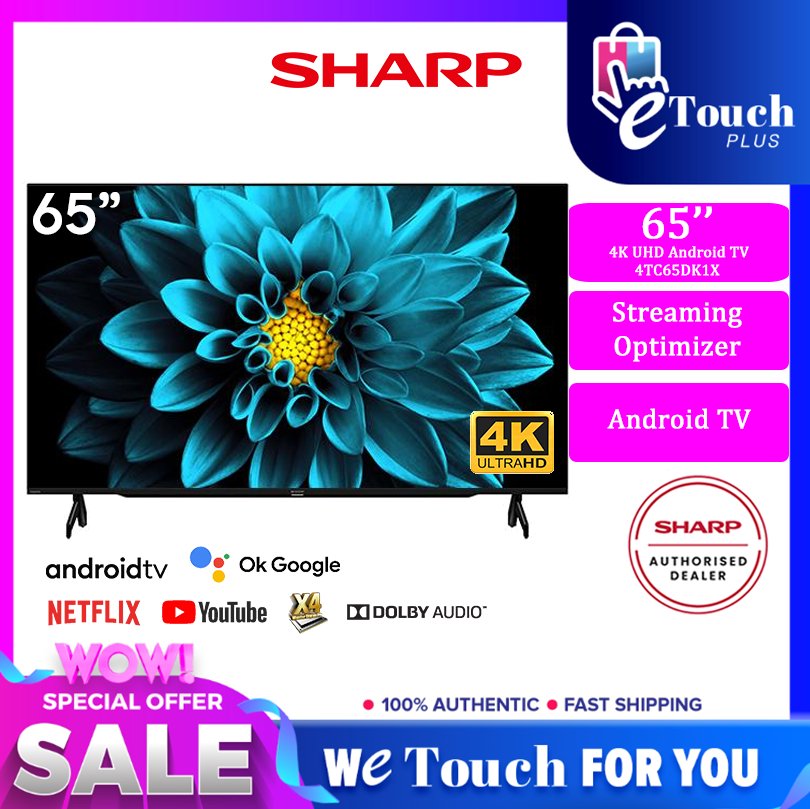 [ New Model 2022 ] SHARP 65'' Inch 4K Ultra HD Android AQUOS LED TV [ 4TC65DK1X ] Built In DVB-T2 / Replacement Old Model 4TC65CK1X