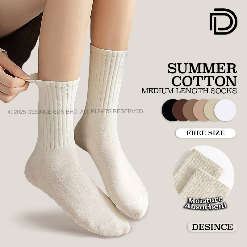  DESINCE Summer Cotton Medium Length Socks Unisex Stokin Musim Panas Sederhana Panjang Lelaki Dan Perempuan SK 017