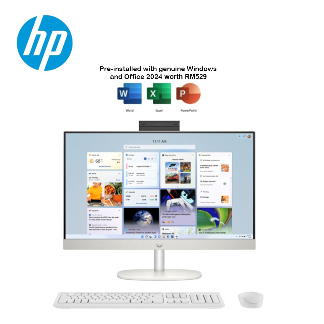 HP 27-cr0058D 27" FHD All-in-One Desktop PC Shell White ( i5-1334U, 8GB, 1TB SSD, Intel, W11, H&S+M365 )