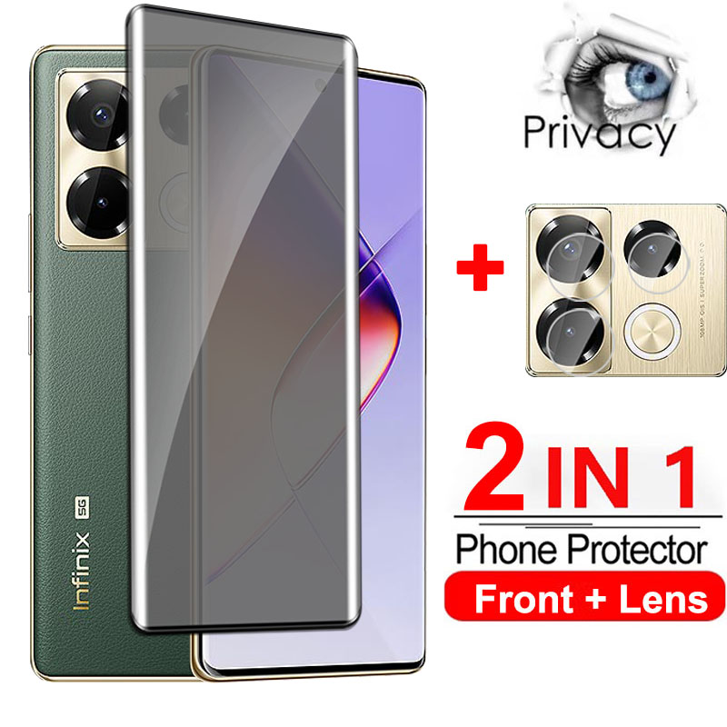 2 in 1 Privacy Screen Protector For Infinix Note 40 Pro+ Zero40 Zero 40 40proplus note40 pro note40pro Infinix Note 40 Pro 4G 5G 2024 Tempered Glass Film Front Anti Peep Full Curved Front Film Exsplos